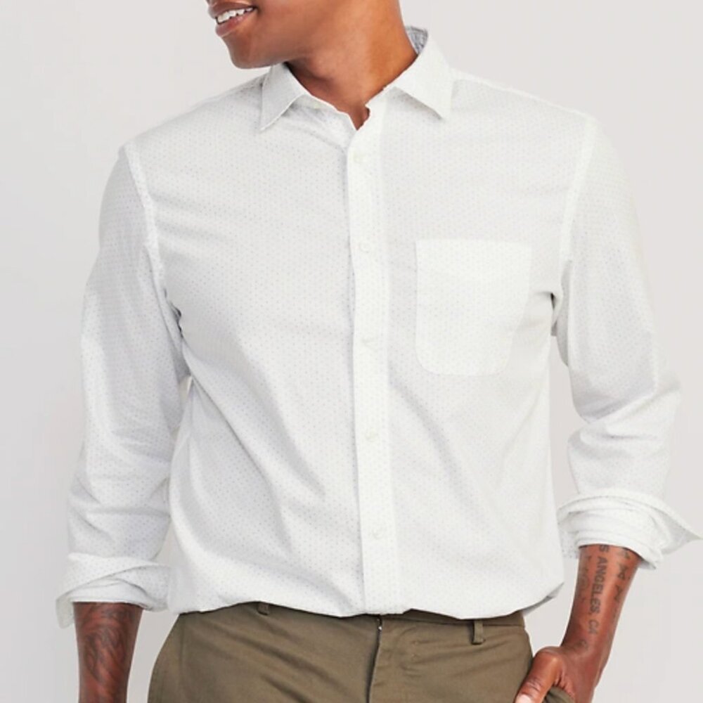 Old Navy Classic-Fit Everyday Shirt, Large, Black and White Dots, NWT
